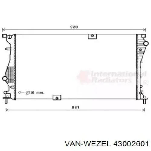 43002601 VAN Wezel Radiador de esfriamento de motor