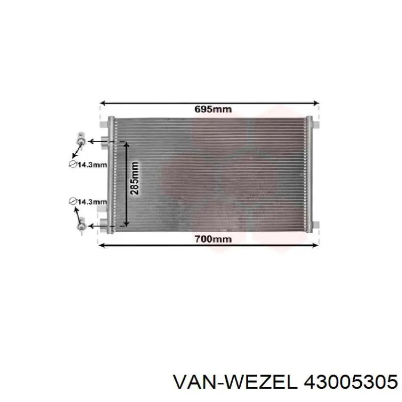 Radiador de aparelho de ar condicionado VAN Wezel 43005305 preço, a partir de 37,36 USD