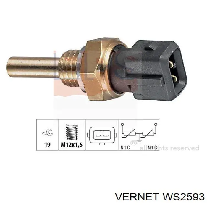 Sensor de temperatura do fluido de esfriamento (de ativação de ventilador do radiador) Vernet WS2593 preço, a partir de 18,27 USD