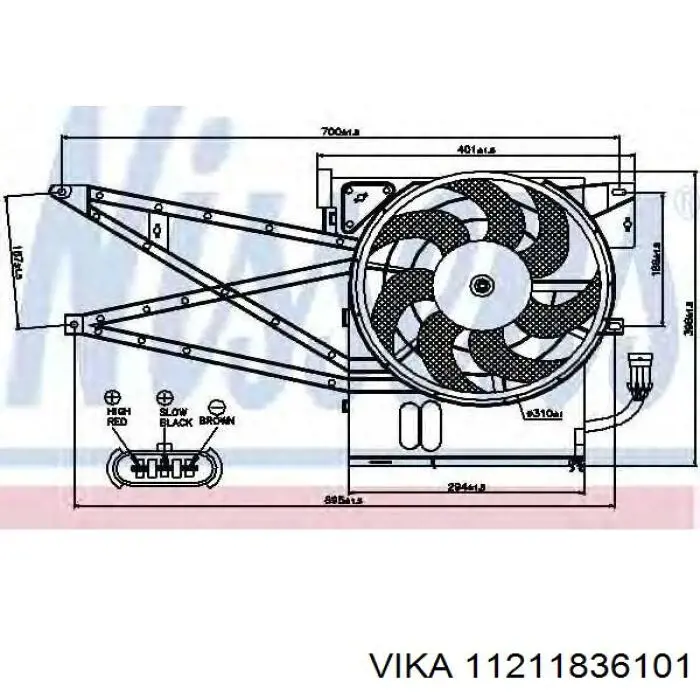 Ventilador elétrico de esfriamento montado (motor + roda de aletas) Depo/Loro/Abakus 0530140053