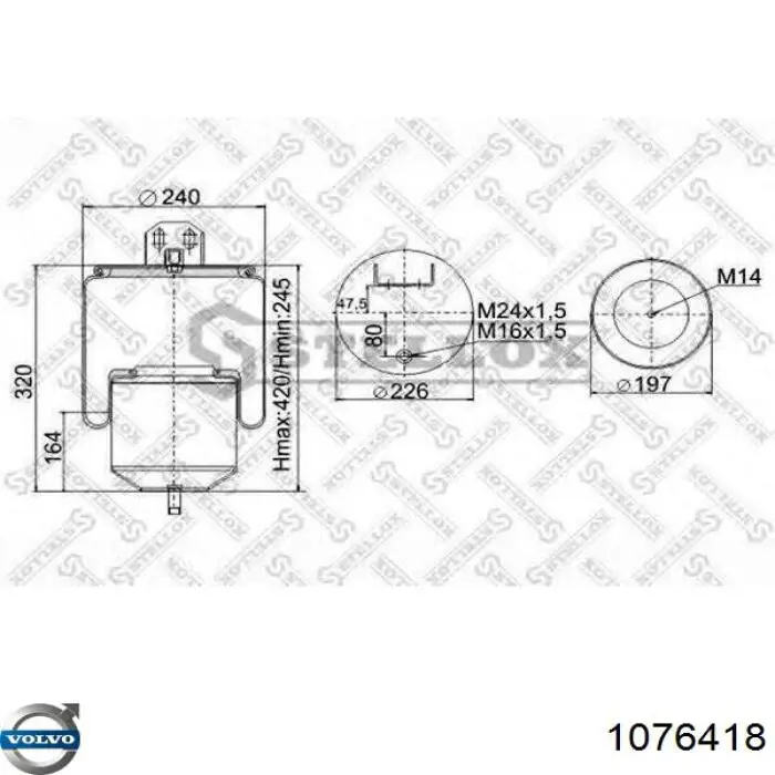 Coxim pneumático (suspensão de lâminas pneumática) do eixo 1076418 Volvo