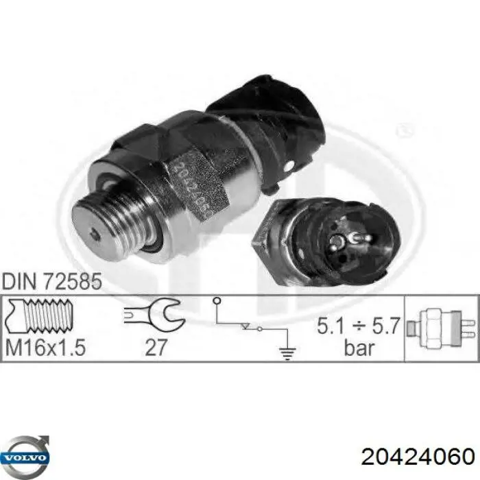 Sensor de pressão do sistema do freio pneumático 20424060 Volvo