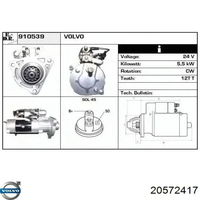 Motor de arranco Volvo 20572417 preço, a partir de 50,15 USD