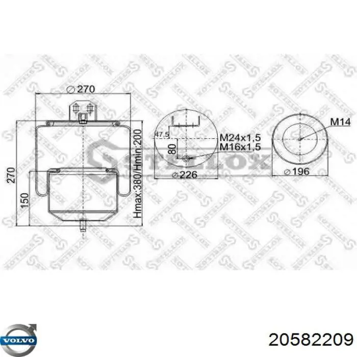 Coxim pneumático (suspensão de lâminas pneumática) do eixo 20582209 Volvo