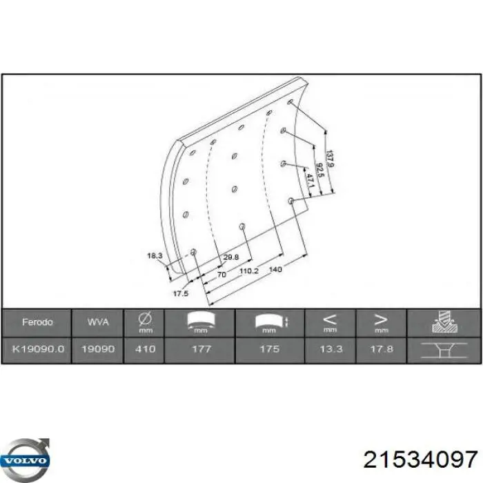21534097 Volvo Placa sobreposta do freio dianteira (TRUCK)