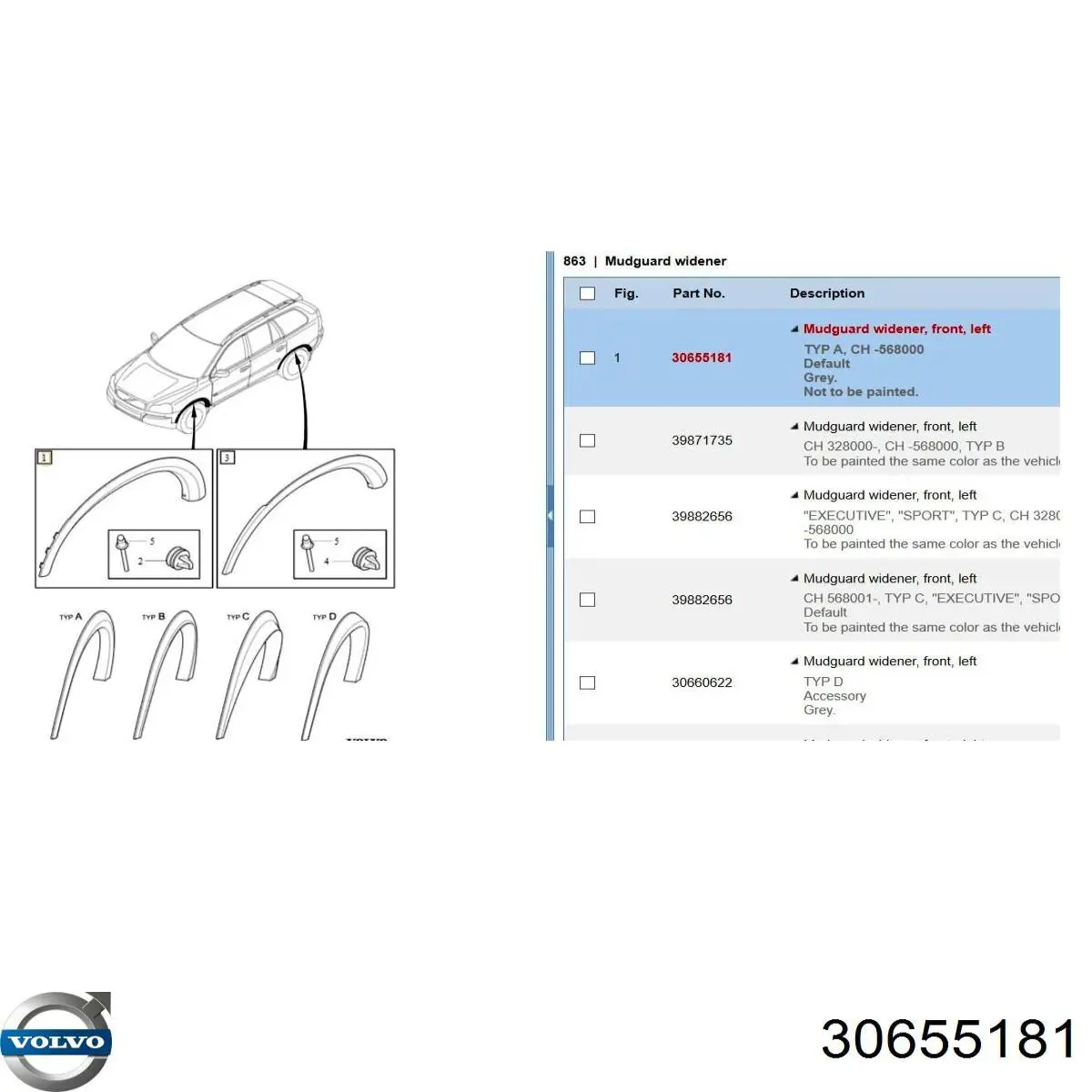 Expansor (placa sobreposta) de arco do pára-lama dianteiro esquerdo Volvo 30655181 preço, a partir de 63,10 USD