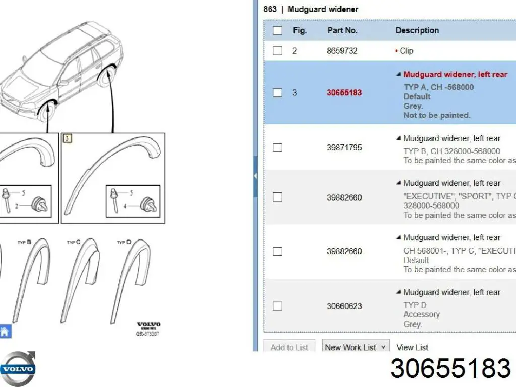 Expansor esquerdo (placa sobreposta) de arco do pára-lama traseiro Volvo 30655183 preço, a partir de 46,05 USD