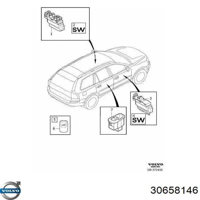 30658146 Volvo Unidade de botões dianteira esquerda de controlo de elevador de vidro