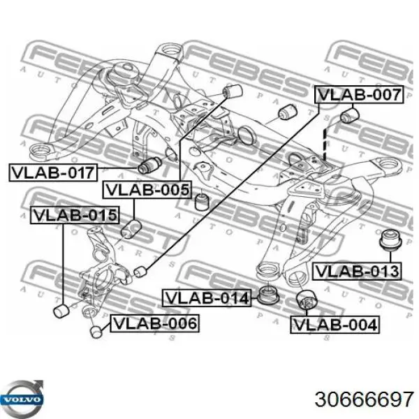 Compre 30666697 Volvo Bloco silencioso de viga traseira (de plataforma veicular)