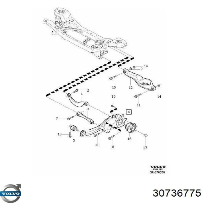 30736775 Volvo Pino moente (extremidade do eixo) traseiro direito