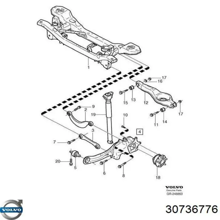 Pino moente (extremidade do eixo) traseiro esquerdo Volvo 30736776 preço, a partir de 146,48 USD
