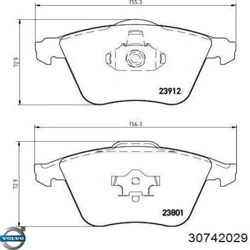 Sapatas do freio dianteiras de disco Volvo 30742029 preço, a partir de 38,91 USD