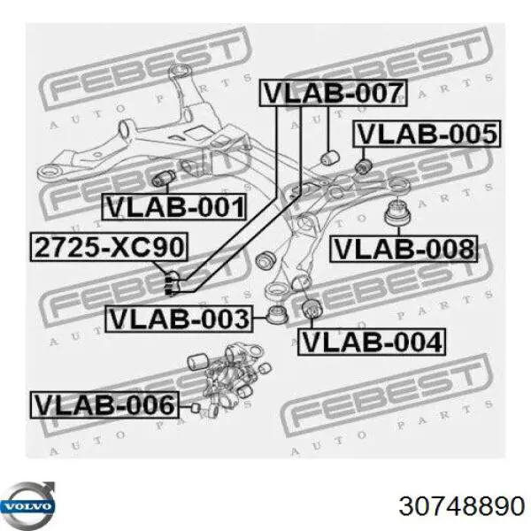 Bloco silencioso do pino de apoio traseiro Volvo 30748890 preço, a partir de 64,88 USD