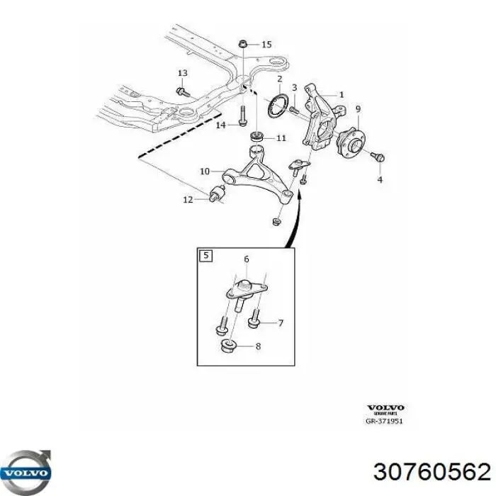 Pino moente (extremidade do eixo) dianteiro direito Volvo 30760562 preço, a partir de 123,80 USD