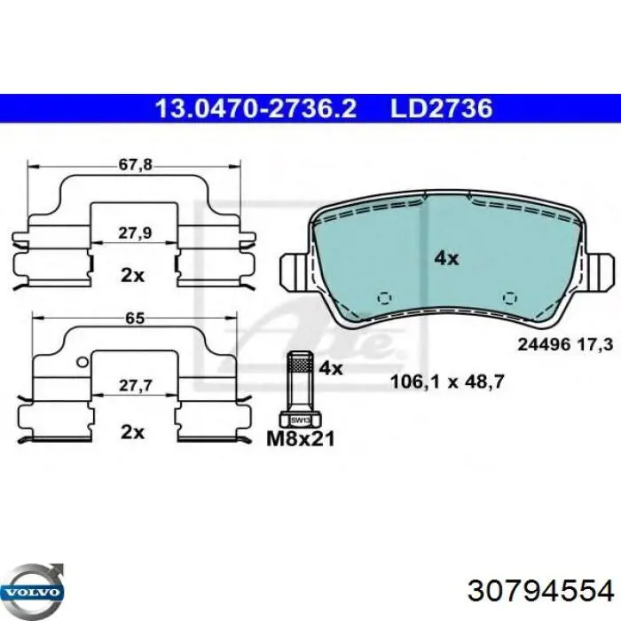 Compre 30794554 Volvo Sapatas do freio traseiras de disco