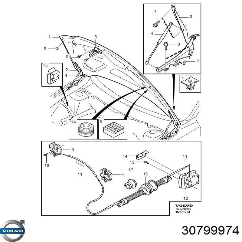 Puxador de abertura da capota Volvo 30799974 preço, a partir de 37,64 USD