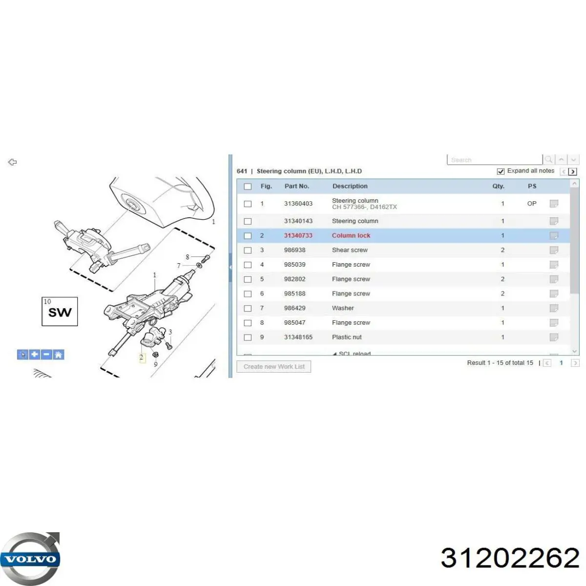 Coluna da direção Volvo 31202262 preço, a partir de 98,75 USD