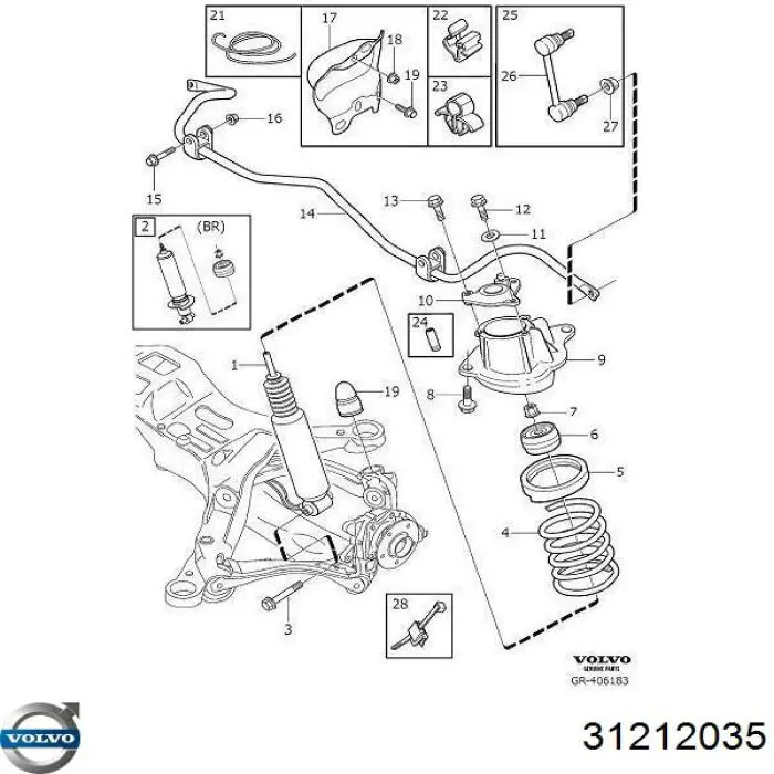 Amortecedor traseiro Volvo 31212035 preço, a partir de 515,59 USD