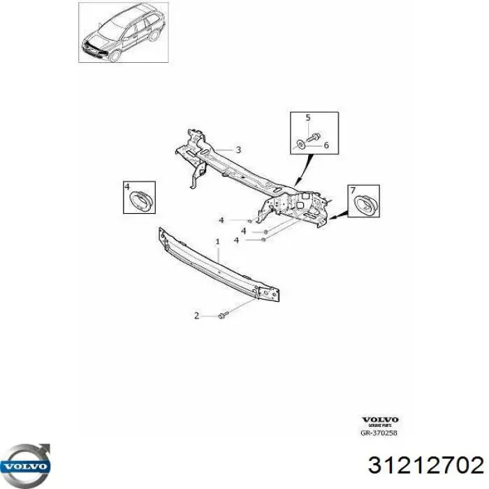 31212702 Volvo Suporte superior do radiador (painel de montagem de fixação das luzes)