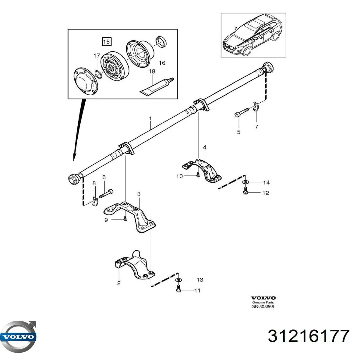 31216177 Volvo Junta homocinética dianteira da junta universal traseira