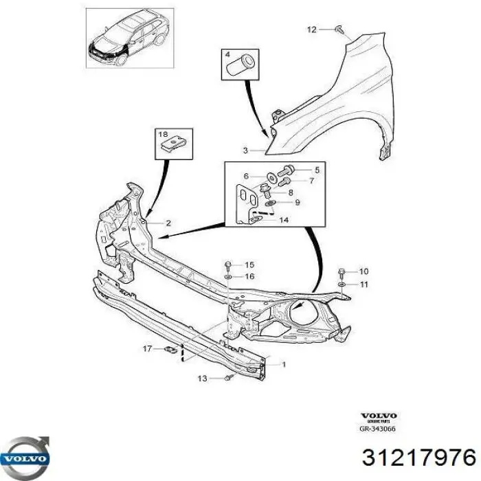 31217976 Volvo Pára-lama dianteiro direito