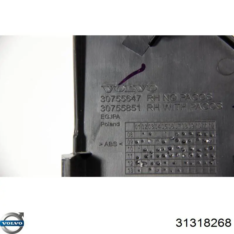 31318268 Volvo Fecho de desligação (desativação) de cinto de segurança de passageiro