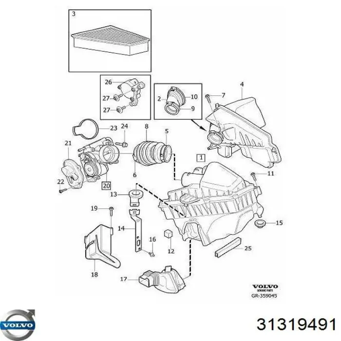 Sensor de posição da válvula de borboleta (potenciômetro) Volvo 31319491 preço, a partir de 80,02 USD