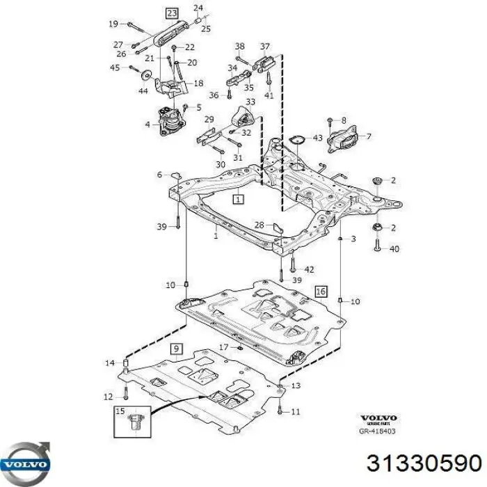 31430195 Volvo Coxim (suporte) direito superior de motor