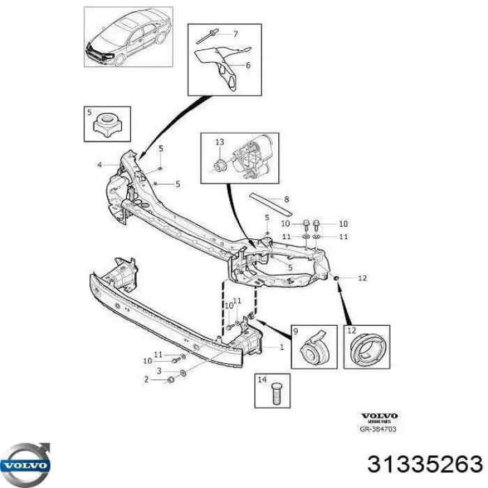 31335263 Volvo Suporte do radiador montado (painel de montagem de fixação das luzes)