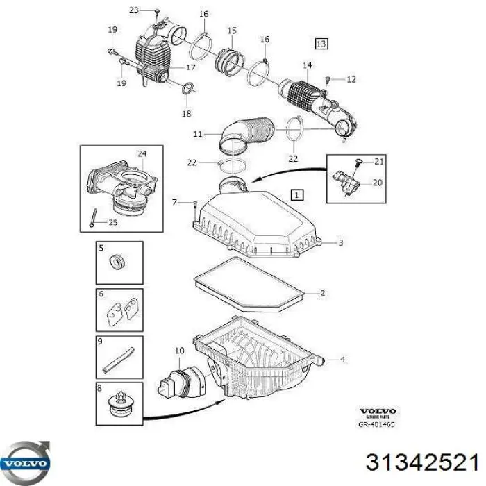 31342521 Volvo Sensor de fluxo (consumo) de ar, medidor de consumo M.A.F. - (Mass Airflow)