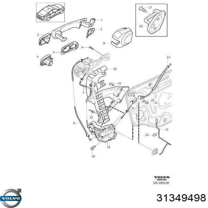 31349498 Volvo Cabo (pedal) de abertura do fecho da porta traseira