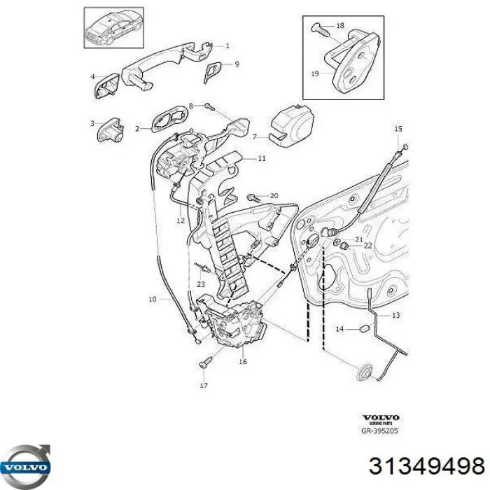 Cabo (pedal) de abertura do fecho da porta traseira Volvo 31349498 preço, a partir de 5,50 USD