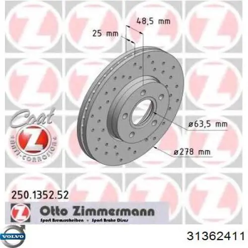 Disco do freio dianteiro Volvo 31362411 preço, a partir de 56,18 USD