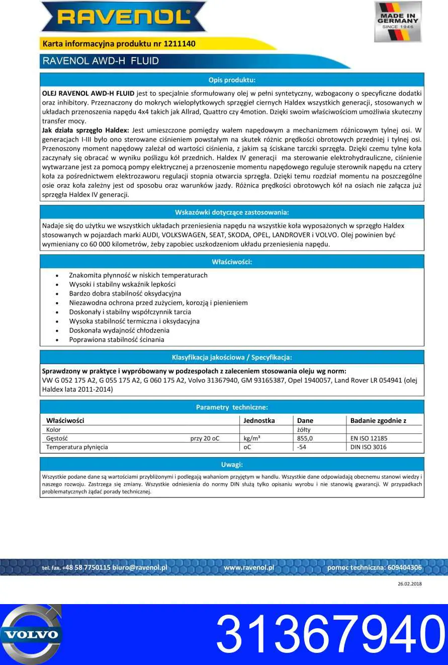 Óleo de transmissão Volvo 31367940 preço, a partir de 60,89 USD