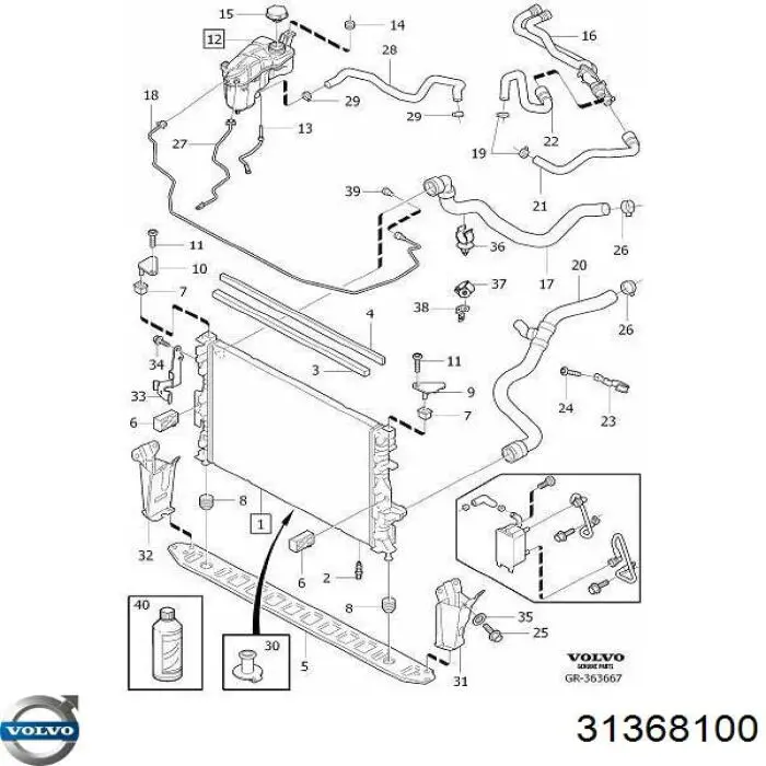 31368100 Volvo Viga inferior do radiador