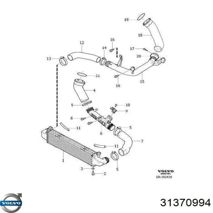 Anel de vedação (vedante) de cano derivado de intercooler 31370994 Volvo