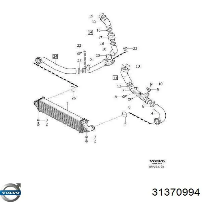 31370994 Volvo Anel de vedação (vedante) de cano derivado de intercooler
