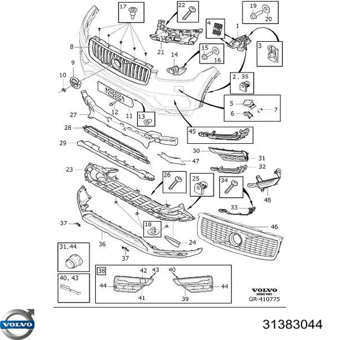 Grelha esquerda do pára-choque dianteiro Volvo 31383044 preço, a partir de 298,77 USD