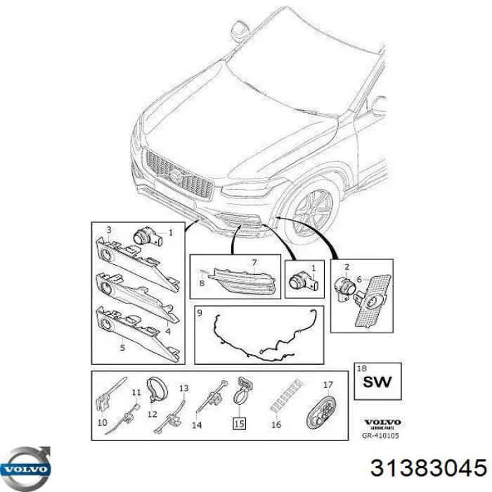 31383045 Volvo Grelha direita do pára-choque dianteiro