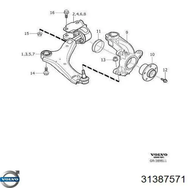 Bloco silencioso dianteiro do braço oscilante inferior Volvo 31387571 preço, a partir de 39,49 USD