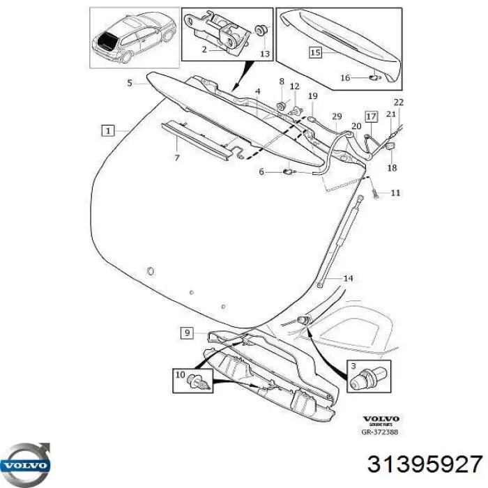 Pára-choque (grade de proteção) de tampa de porta-malas (de 3ª/5ª porta traseira) Volvo 31395927 preço, a partir de 33,17 USD