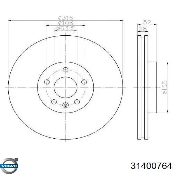 31400764 Volvo Disco do freio dianteiro