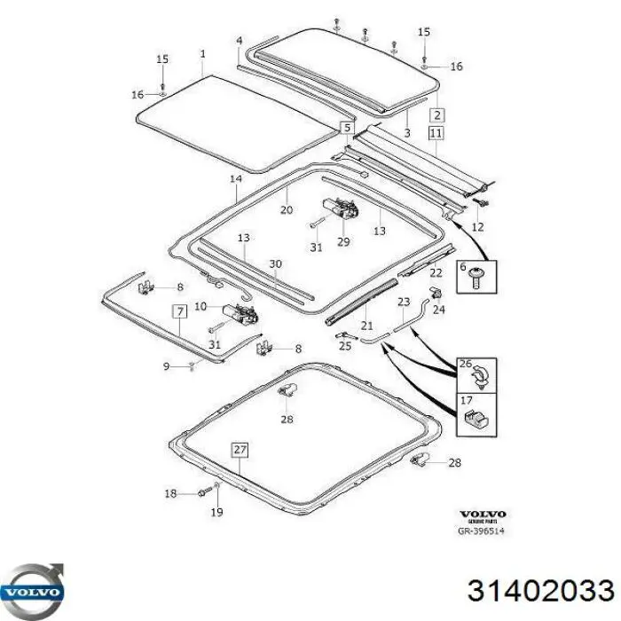 31402033 Volvo Tampa do painel do teto frontal