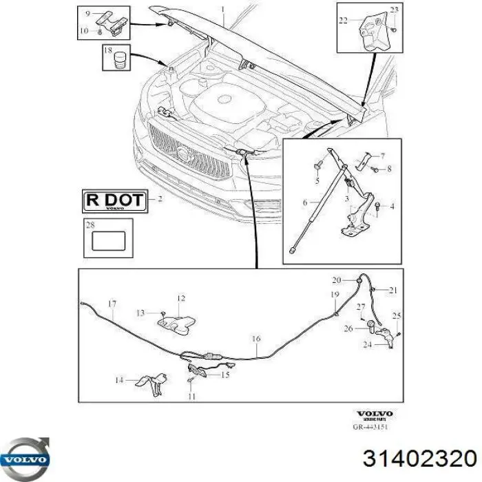 31402320 Volvo Pára-choque (grade de proteção) da capota