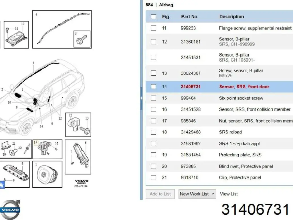 31406731 Volvo Sensor AIRBAG dianteiro