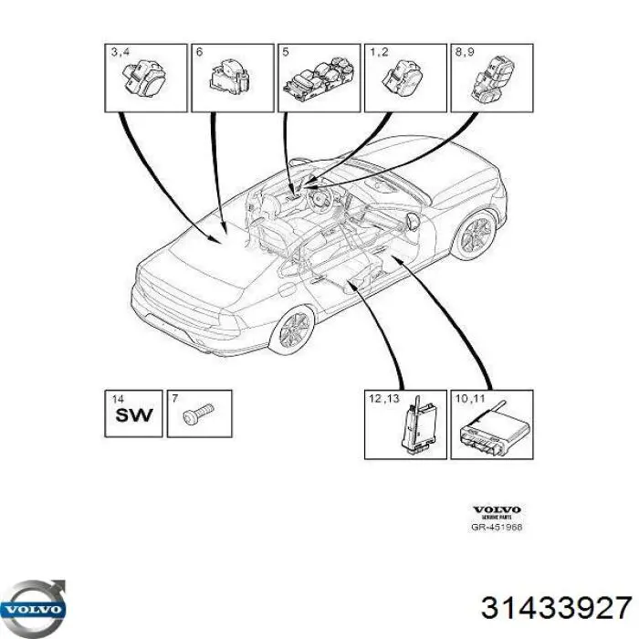 Unidade de botões dianteira esquerda de controlo de elevador de vidro Volvo 31433927 preço, a partir de 55,79 USD