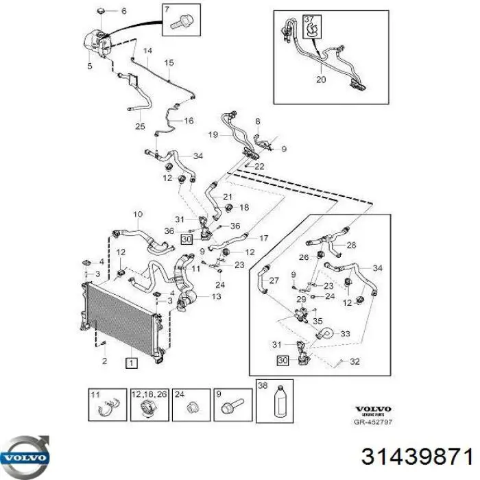 31338289 Volvo Coxim superior de fixação do radiador