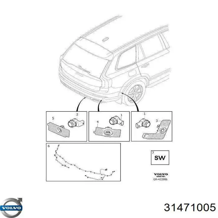 31471005 Volvo Sensor de sinalização de estacionamento (sensor de estacionamento) dianteiro/traseiro central