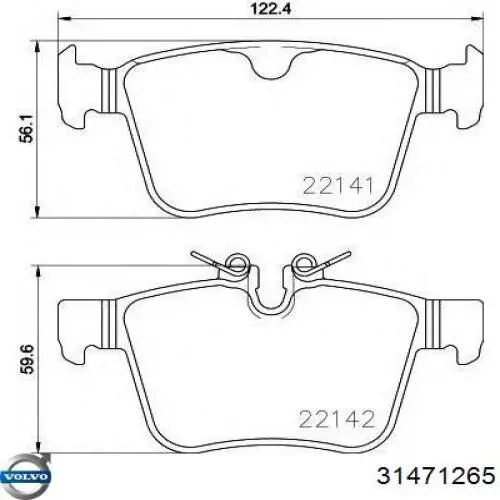 Sapatas do freio traseiras de disco Volvo 31471265