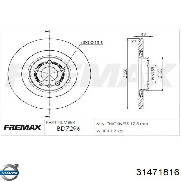 Compre 31471816 Volvo Disco do freio traseiro
